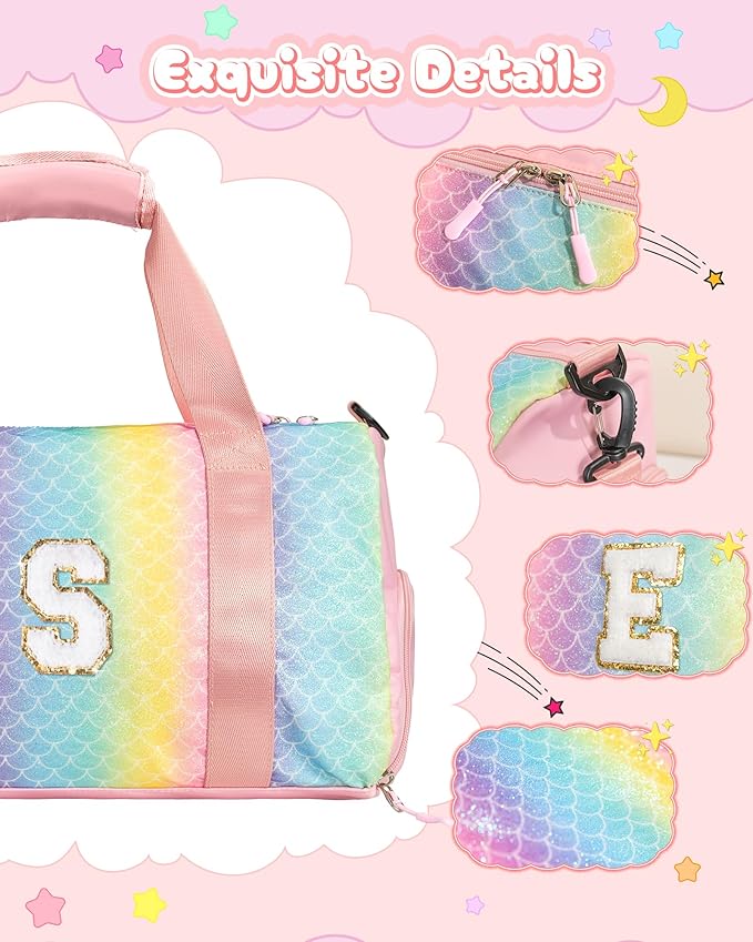 Graduation Gifts for Girls-Girl Gym Bag with Shoe Compartment, Kid Personalized Weekender Overnight Bags, Initial Travel Tote with Makeup Pouch, Gift Ideas for Niece Sister (Letter W)