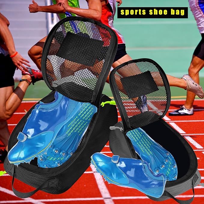Shoe Bag Golf Travel Soccer Gym Sport with Side Accessory Outside Pocket for Socks Shoe Pouch Portable Large Shoe Storage Bag for Packing Zippered (all black)