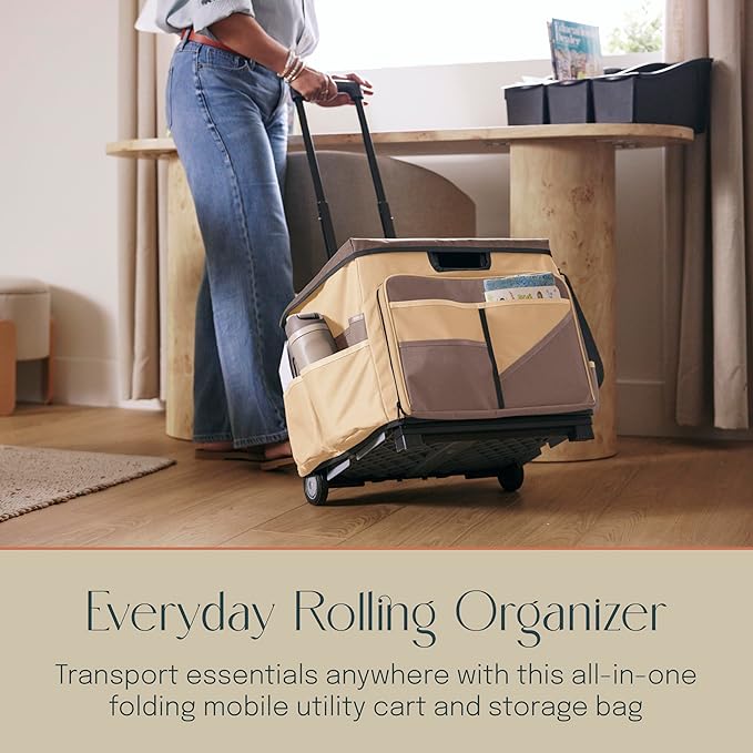 Mobile Utility Cart with Storage Organizer Bag, Rolling Cart, Chocolate/Sand