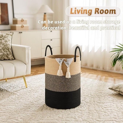 Laundry Basket,Woven Cotton Rope Laundry Hamper,40L for Decorative Storage of Dirty Clothes,Toys and Blankets in Bathroom,Bedroom and Living Room
