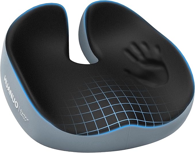 HUANUO Seat Cushion for Office Chair, Extra Large Memory Foam Cushion for Office Chair,Car & Wheelchair - Sciatica & Tailbone Pain Relief for Long Sitting, Ergonomic Design with Anti-Slip Bottom
