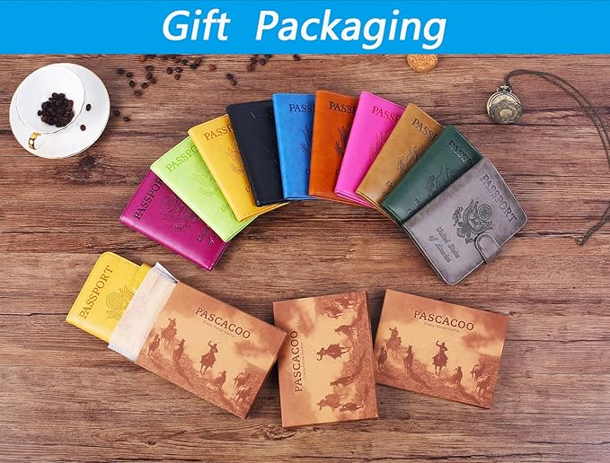Passport Holder Cover Wallet RFID Blocking Leather Card Case Travel Accessories for Women Men (Blue)