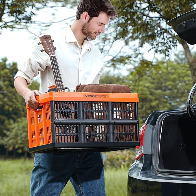 VEVOR 45L Collapsible Milk Crates 3 Packs, Stackable Storage Baskets with Handles, Folding Storage Containers for Organizing Tools, Books, Food, Drinks, Camping & Transport