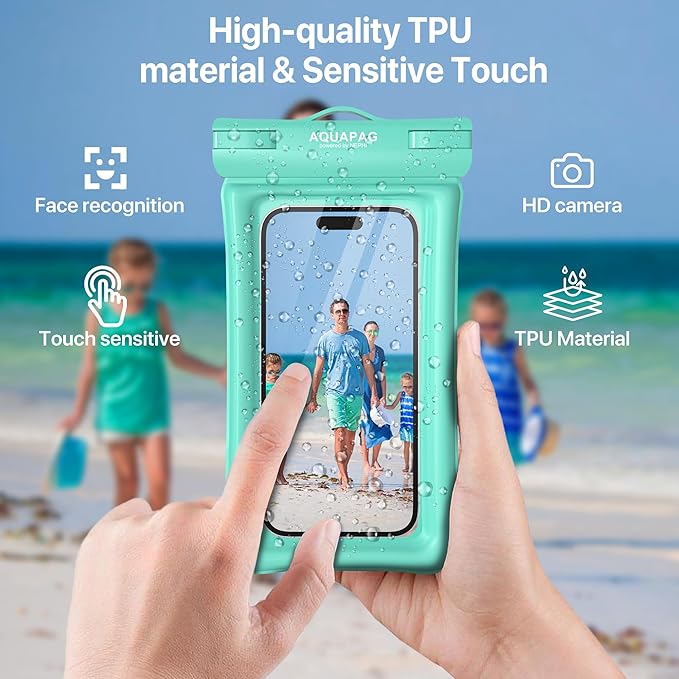 NEPHI IP68 Waterproof Phone Pouch 2 Pack-Up to 8.0"，Adjustable Neck Lanyard Floating Waterproof Phone Case for iPhone,Phone Dry Bags for Vacation Beach Pool Travel Essentials (Aqua Green 2 Pack)