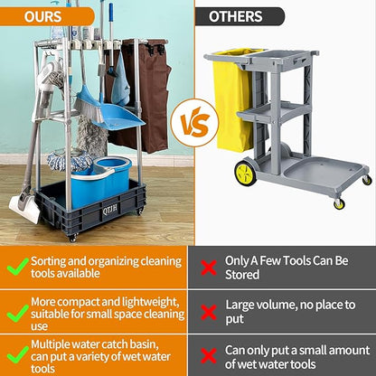 Rolling Cleaning Cart, Cleaning Tools Organizer, Housekeeping & Janitorial Cart