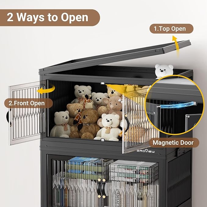 BROVIEW 400Qt Stackable Storage Bins with Lid, Extra Large Closet Organizer Collapsible Drawer Boxes with Wheels, Folding Plastic Cabinet Containers for Home Kitchen Room Organization, 4Pack Black