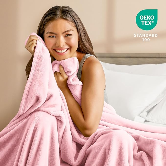 Bare Home Fleece Blanket - Extra Long - Light Pink - Throw for Bed, Sofa, Couch, Movie Night, Camping, and Travel - Microplush - Cabin Blanket (Twin/Twin XL, Light Pink)
