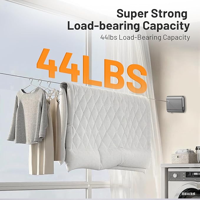 Retractable Clothesline Indoor Outdoor, Non-Sagging Clothes Line Retracting Heavy Duty Clothes Drying Laundry Line Wall Mounted Travel Clothesline Suitable for Balconies, Laundry Rooms, RVs