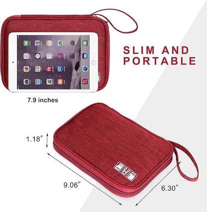 SELLYFELLY Travel Electronics Organizer Portable Cable Organizer Bag for Storage Electronic Accessories Case for Cord,Phone,Charger,Flash Drive (Wine Red)
