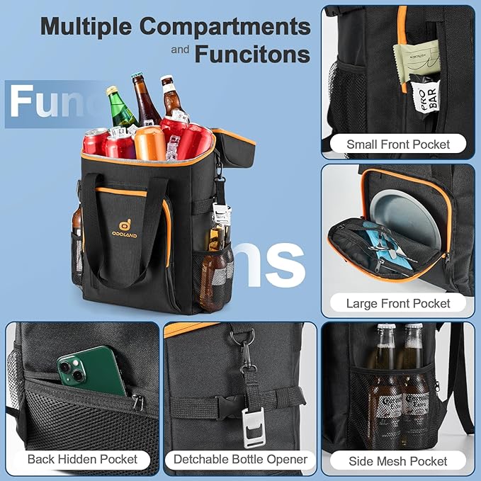 Odoland Cooler Backpack, 30 Cans Insulated Leak-Proof Cooler Bag with Ice Pack for Women and Men, Waterproof Beach Lunch Cooler