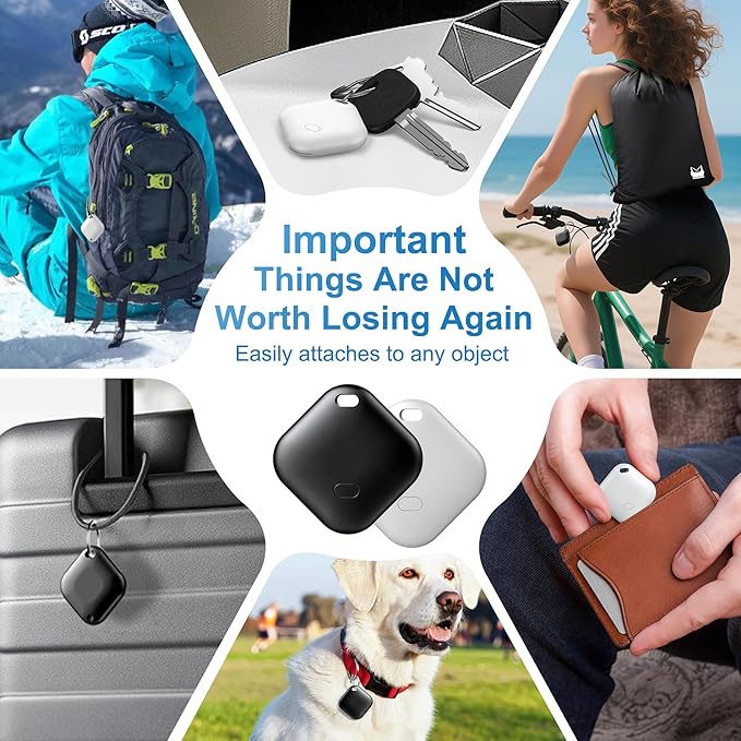Air Tracker Tag for Android, Tags-4 Pack Luggage Tracker with 4 Case, Works via Google Find Hub App, Bluetooth Tracker Item Finder for Key, Backpack, Travel and Commute, 4 Pack, Black (NOT for iOS)