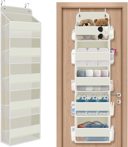 1 Pack Over The Door Organizer, Hanging Storage Organizer with Clear Window, 40lb Ultra Sturdy Large Capacity Room Organizer for Pantry Bathroom Nursery Closet Baby Essential (Beige)