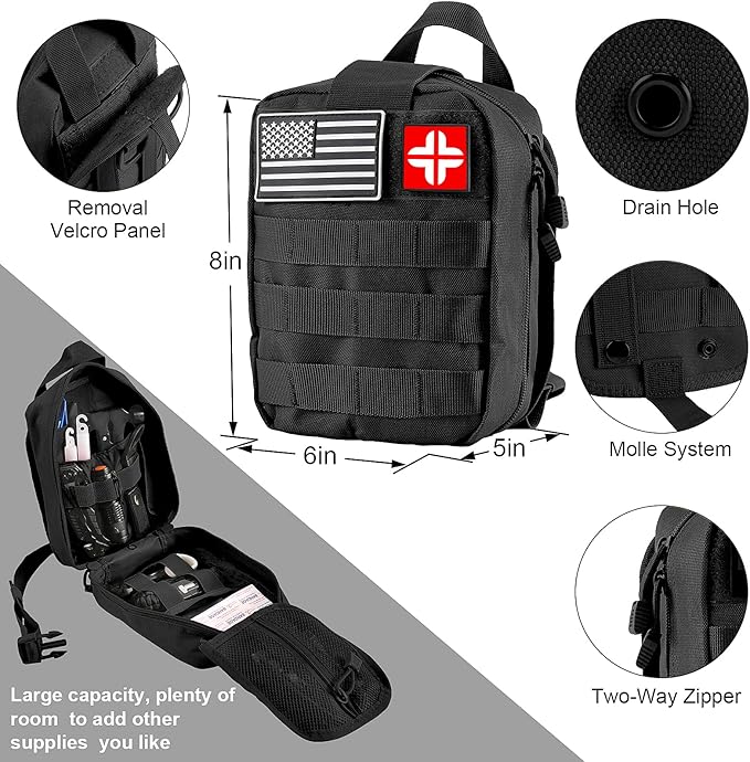 Emergency Survival Kit and First Aid Kit, 142Pcs Professional Survival Gear and Supplies Equipment with Molle Pouch, Gift for Christmas Men Dad Husband Camping Hiking Hunting Outdoor Adventure