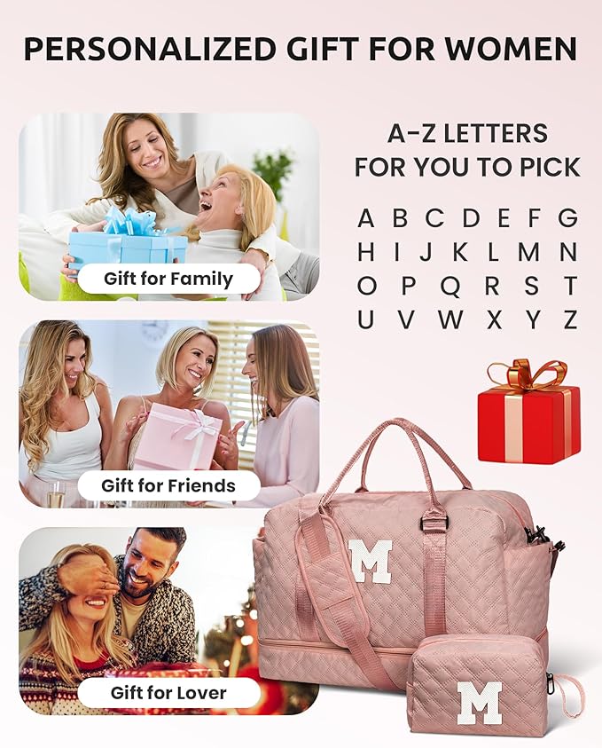 Trip Gifts for Mom From Daughter - 5 6 7 8 9 10 11 12 13 14 15 16 Year Old- Duffle Bag with Shoe Compartment,Teen Weekender Bag, Letter Travel Bag with Makeup Bag (Letter B)