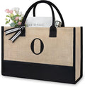 TOPDesign Initial Jute/Canvas Tote Bag, Personalized Present Bag, Suitable for Wedding, Birthday, Beach, Holiday, is a Great Gift for Women, Mom, Teachers, Friends, Bridesmaids (Letter O)