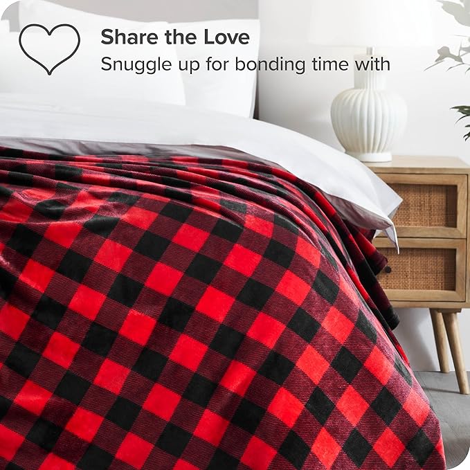 Bare Home Fleece Blanket - Full/Queen - Ultra-Soft Lightweight for Bed, Sofa, and Couch - Luxury Microplush - Cozy Warm Blanket (Full/Queen, Buffalo Plaid - Red/Black)