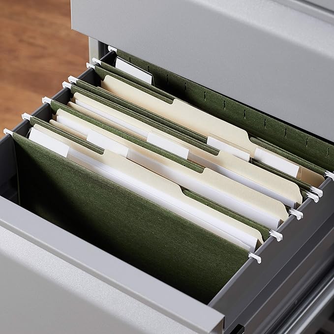 Amazon Basics Hanging Organizer File Folders for Efficient Filing, Sturdy, Adjustable Tabs, Letter Size, Pack of 25, Green