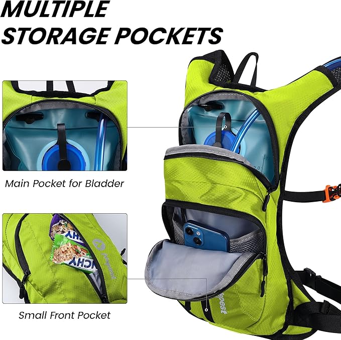 Nepest Hydration Pack Backpack for Women & Men, Lightweight Water Backpack with 2L Water Bladder for Hiking Cycling Running Biking