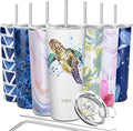 THILY Stainless Steel Vacuum Insulated Tumbler Travel Mug 26 oz Coffee Cup with 2 Lids and Straws, Splash Proof, Keep Ice Drinks Cold, Sea Turtle