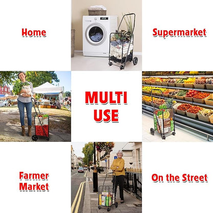 dbest Products Cruiser Cart Sport, Foldable Grocery Cart on Wheels,Multi-Use Collapsible Folding Laundry Basket with Wheels