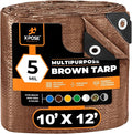 Multipurpose Protective Cover Brown Poly Tarp 10' x 12' - Durable, Water Resistant, Weather Resistant - 5 Mil Thick Polyethylene - by Xpose Safety