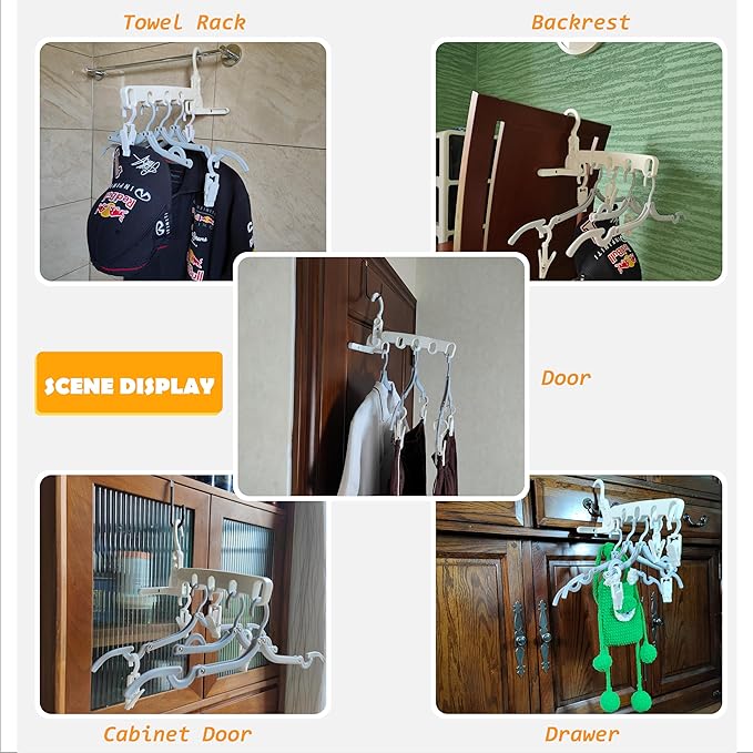 Over The Door Hooks Hanger,Foldable Portable Folding Hangers,Hanging Rack,Clips,Essentials for Cruise,Vacation,Camping,RV,Road Trip,Hotel,Business Travel, Student Apartment(White Box)