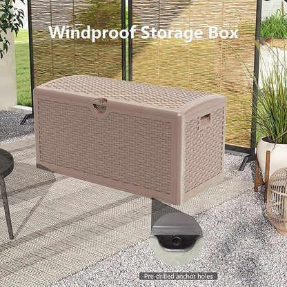 80 Gallon Pro Resin Deck Box, Waterproof Outdoor Storage Bin for Patio, Poolside, and Garden, Lockable & UV-Resistant,Brown