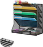 File Organizer Wall Mounted 5 Tiers, Durable Adjustable Metal Vertical Hanging, Stable R-Shaped Bottom 4 Pull-Out Deviders to Sort File,Mail,Newspaper,Pen, Suitable for Office,Black