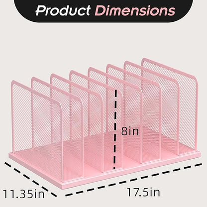 Kuntine.B Desk File Organizer Upright Mesh Desktop Organizer File Sorter Office Organization File Holder for Home, Office & Classroom (Pink, 1 Pack 7-Section)
