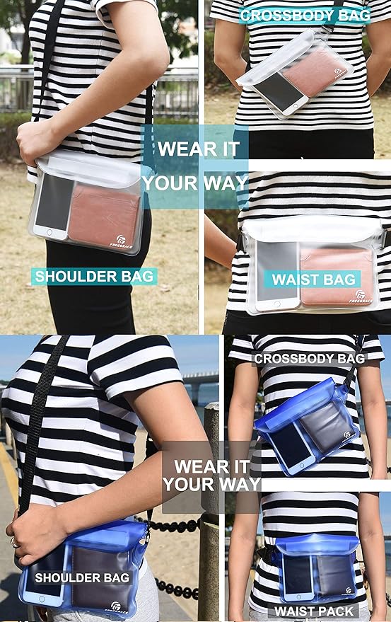 Freegrace Waterproof Pouches with Waist Strap / Pouch Case Bundle Set- Keep Your Phone & Valuables Dry and Safe - Waterproof Dry Bags for Boating Swimming Snorkeling Kayaking Beach Water Parks Pool