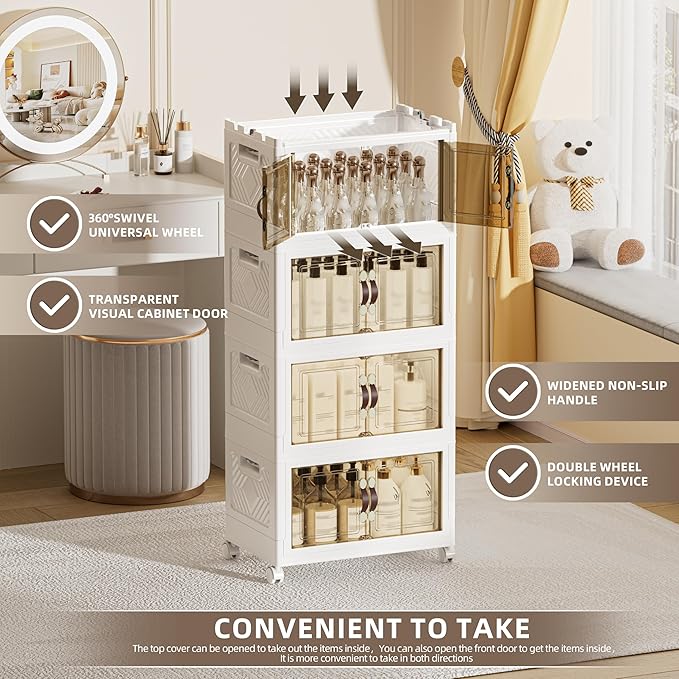 144 QT / 36 Gal Magnetic Double Door Cabinet with Wheels - Foldable Stackable Design, Leather Handles, Water Resistant Organizer for Bathroom, Kitchen