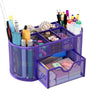EasyPAG Mesh Pen Holder Desk Organizer with Drawer Stationery Supplies Organizer for Dorm School 9 Compartments Workspace Desk Accessories Organization for Office, Purple