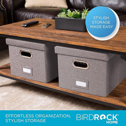 Internet's Best Collapsible File Box Storage Organizer with Lid - Decorative Linen Filing & Storage Office Boxes – Hanging Letter/Legal Folder – Home Office Bins Cabinet – Grey Container - 1 Pack