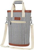 opux Two Bottle Wine Bag Carrier Tote, Insulated Leakproof 2 Bottle Wine Cooler Bag for Travel BYOB Picnic, Portable Wine Case, Gift for Men Women Wine Lover Birthday Party Christmas, Navy Stripes