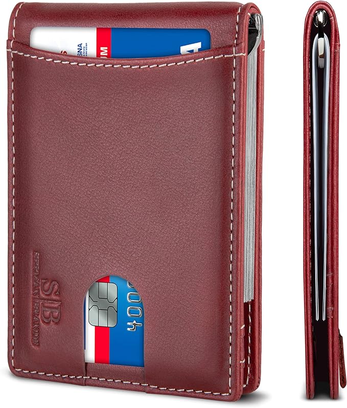 SERMAN BRANDS RFID Blocking Slim Bifold Genuine Leather Minimalist Front Pocket Wallets for Men with Money Clip Thin Mens