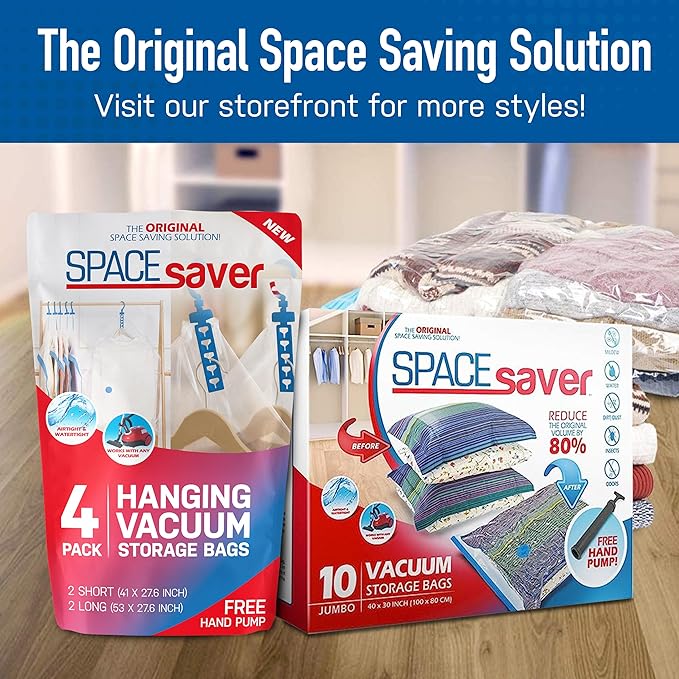 Spacesaver 10 Pack Small Vacuum Storage Bags for Clothes - 24 x 16-Inch Vacuum Sealer Compression Bags with Hand Pump - Space Saver Storage Bags for Travel Essentials, Garments and Organization