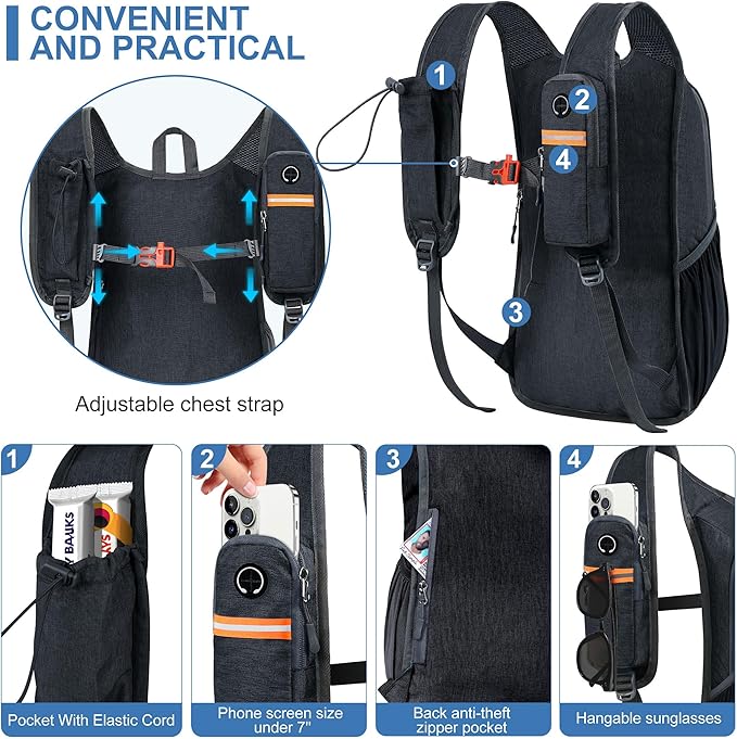 15L Small Hiking Backpack for Men Women Foldable Packable Back Pack Ultralight Hiking Daypack for Travel Camping Outdoor, Black