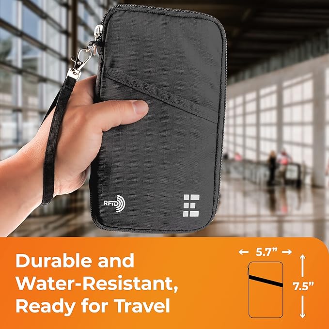 Passport Holder Family up to 6 Passports, Large Passport Wallet and Premium Travel Document Holder Organizer with RFID Anti-Theft Blocking - 7 Bonus RFID Blocking Sleeves - Shadow