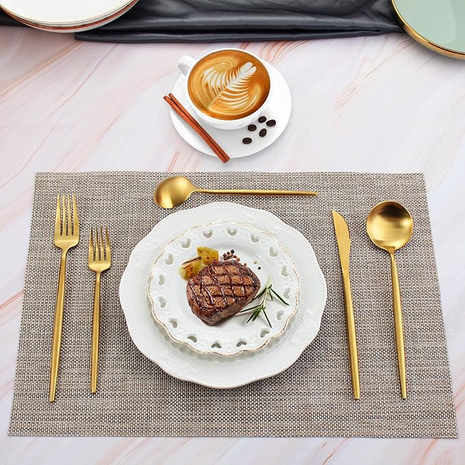 Matte Gold Silverware Set for 4, IBIILII JEFF 20 Pieces Stainless Steel Flatware Set，Kitchen Utensil Set, Tableware Cutlery Set, Knife Spoons And Forks Set, Satin Finished Polished & Dishwasher Safe