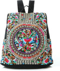 Jursccu Embroidered Women Backpack Purse, Fashion Canvas Travel Anti-theft Rucksack Shoulder Bag (Flower Embroidery)