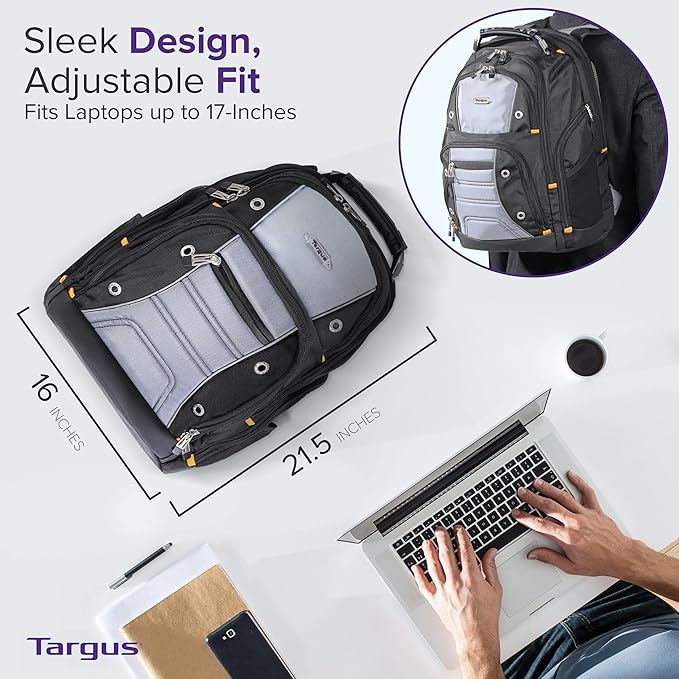 Targus Drifter II Laptop Backpack, Black/Gray – Backpack for Men for Business and Travel, Durable Water-Resistant Material, Fits up to 17" Laptops (TSB239US)