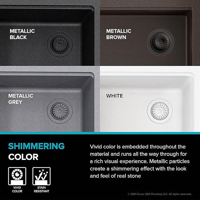 KRAUS Bellucci 32” in. Undermount Workstation Granite Kitchen Sink in Metallic Black with Accessories, KGUW2-33MBL