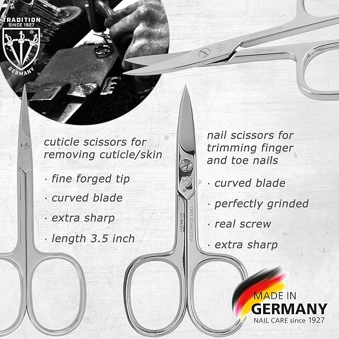3 Swords Germany – brand quality 8 piece manicure pedicure grooming kit set for professional nail care with synthetic leather case ostrich black - Made in Germany