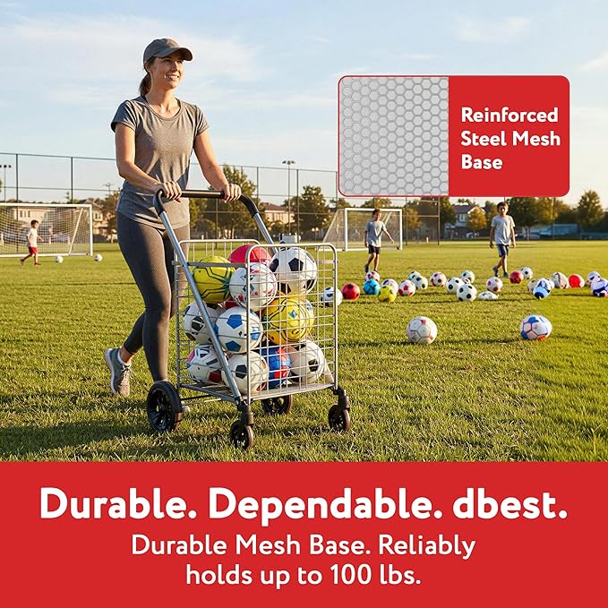 dbest Products Cruiser Cart Deluxe 2 - Foldable Shopping Cart with Wheels for Groceries - Heavy Duty Utility Cart with Brake System - Collapsible Laundry Cart - USA Designed - Holds 100 lbs - Silver