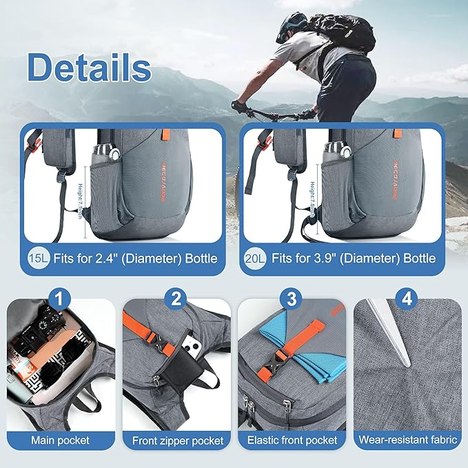 20L Small Hiking Backpack for Men Women Foldable Packable Back Pack Ultralight Hiking Daypack for Travel Camping Outdoor, Gray