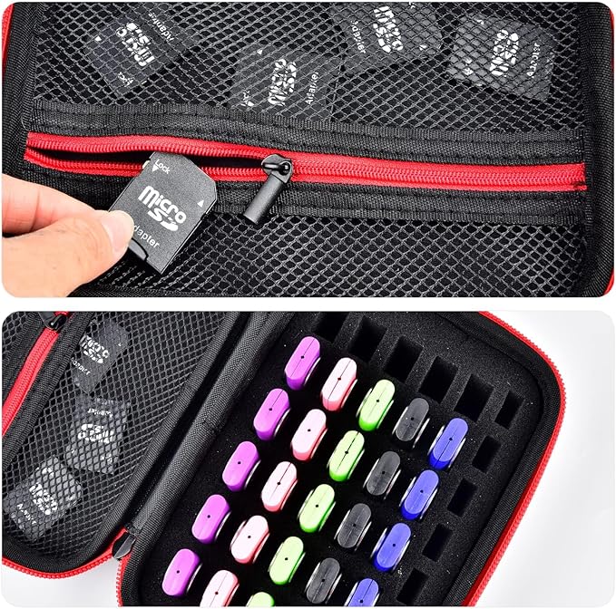 USB Flash Drive Case 37 Slots SD Cards Thumb Drive Memory Card Holder SD SDXC SDHC Card Storage Bag Electronic Accessories Organizer for SanDisk for Samsung for Inland for Netac(Case Only) (Red)