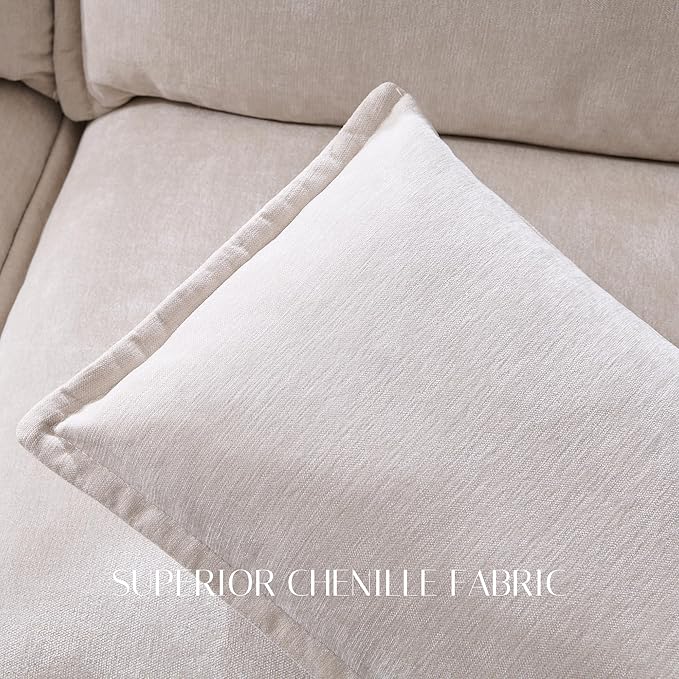 88.98" Sectional Couches for Living Room, Cloud Couch Sectional with Large Storage, L-Shape Modular Sectional Sofa with Ottoman, 4 Seater Chenille Sofa with Pillow for Apartment, Bedroom, Beige