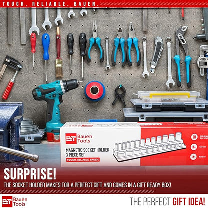 Magnetic Socket Organizer Set -3 Piece Metric Magnetic Socket Holder Set Blue - 1/2-inch, 3/8-inch & 1/4-inch Drive, Holds 75 Sockets, Professional Grade Socket Tray Organizer. NEW VERSION