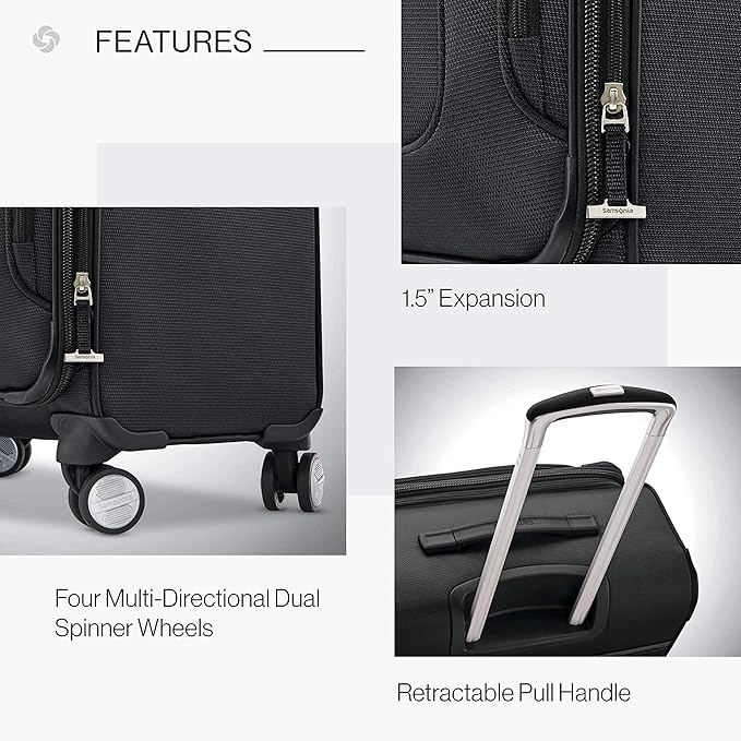 Samsonite Solyte DLX Softside Expandable Luggage with Spinner Wheels, Midnight Black, Checked-Medium 25-Inch