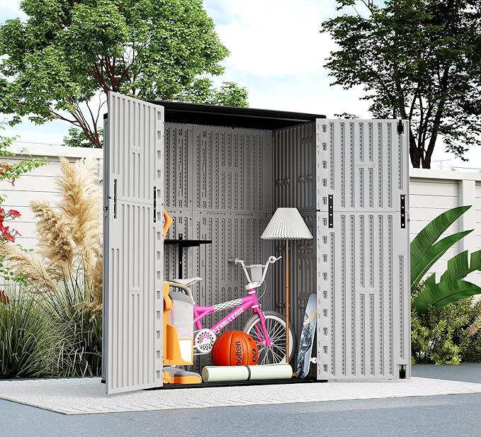 ZZM 57 Cu.ft Outdoor Storage Cabinet with One Tool Kit, Horizontal Storage Shed for Garage, Bike, Garbage Cans, Garden Accessories